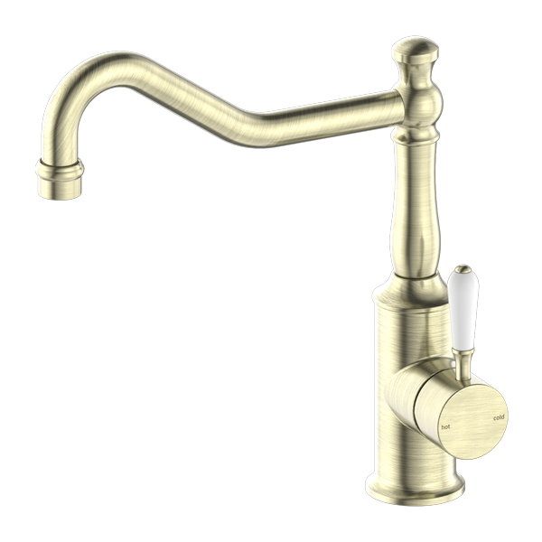 YORK KITCHEN MIXER HOOK SPOUT WITH AGED BRASS