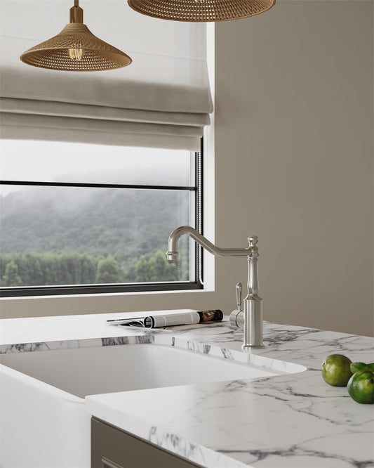 YORK KITCHEN MIXER HOOK SPOUT WITH METAL LEVER BRUSHED NICKEL