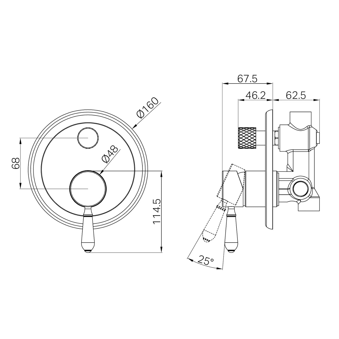 York Shower Mixer With Diverter With Black Porcelain Lever