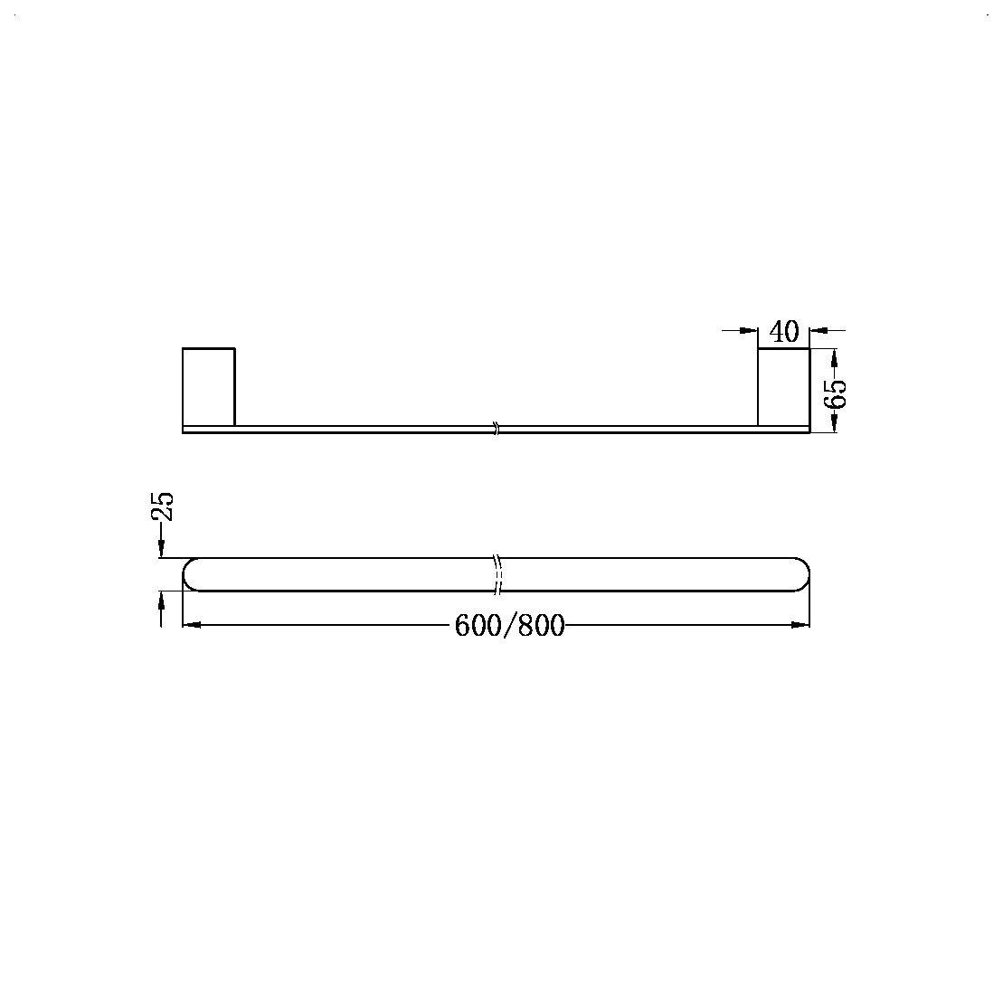 BIANCA SINGLE TOWEL RAIL 600/800MM GUN METAL