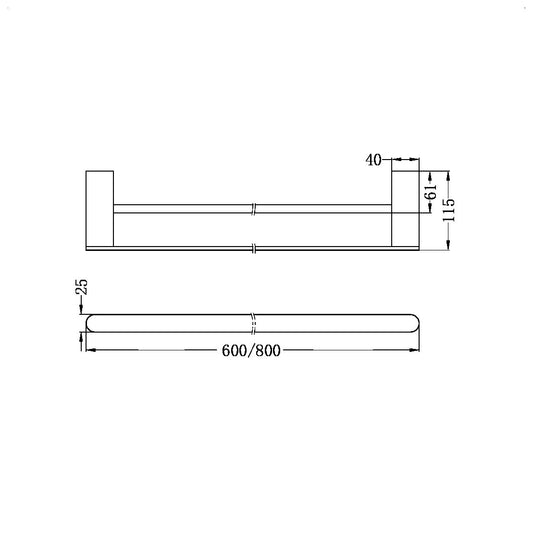 BIANCA DOUBLE TOWEL RAIL 600/800MM MATTE BLACK