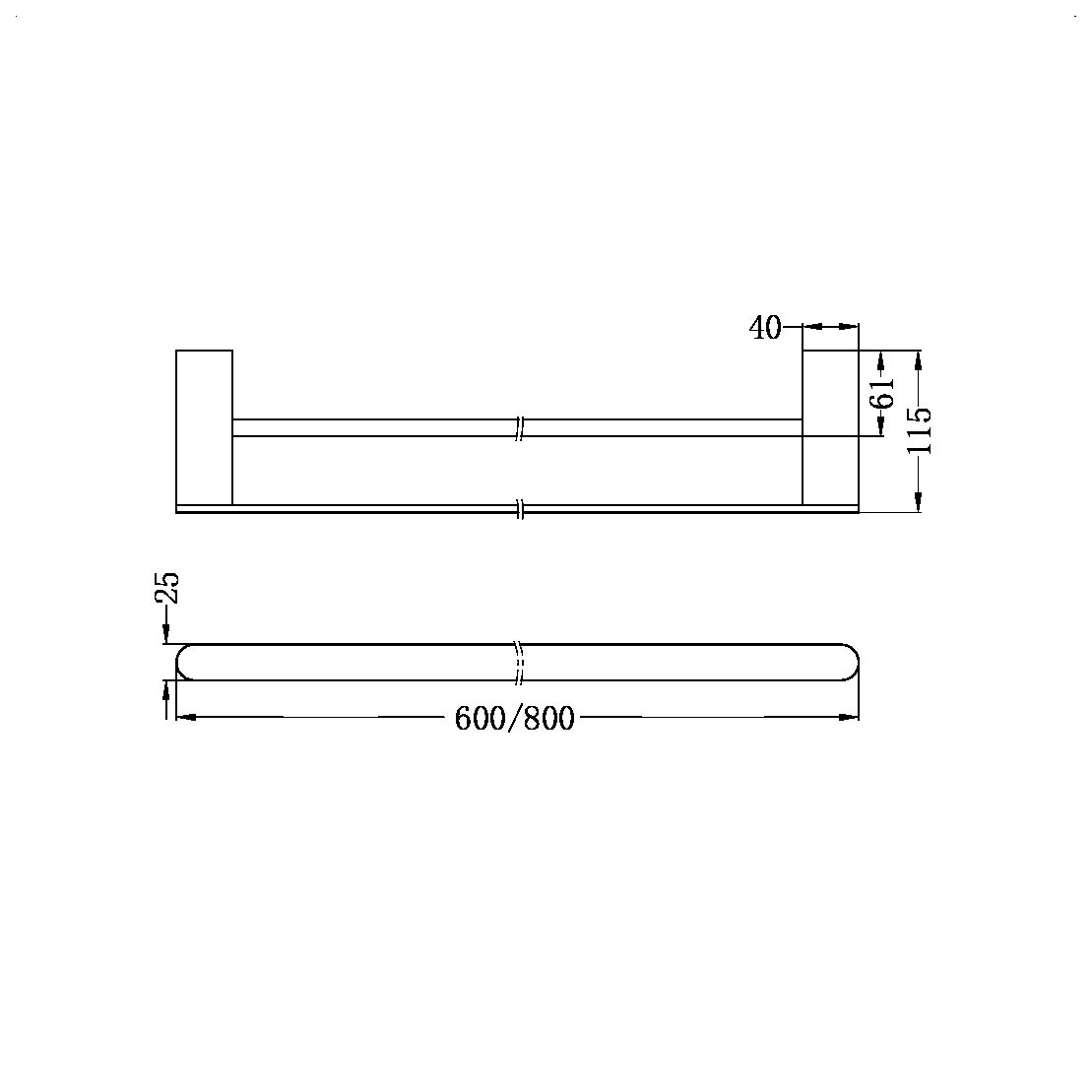 BIANCA DOUBLE TOWEL RAIL 600/800MM GUN METAL GREY