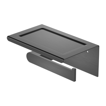 Bianca Toilet Roll Holder With Phone Holder Gun Metal Grey — Gunmetal, Toilet Roll & Brush Holders