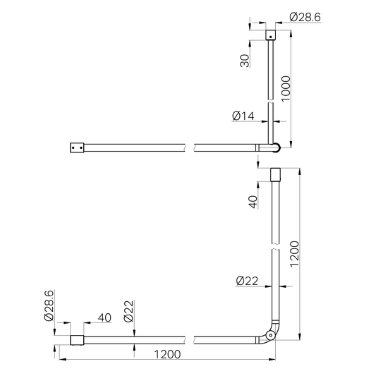 MECCA CARE CURTAIN RAIL 1200X1200MM 90 DEGREE CHROME