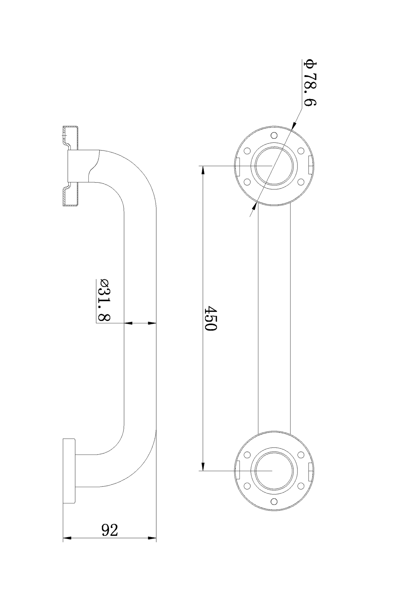 CLASSIC CARE SS304 450MM GRAB BAR (CONCEALED FIXING) CHROME