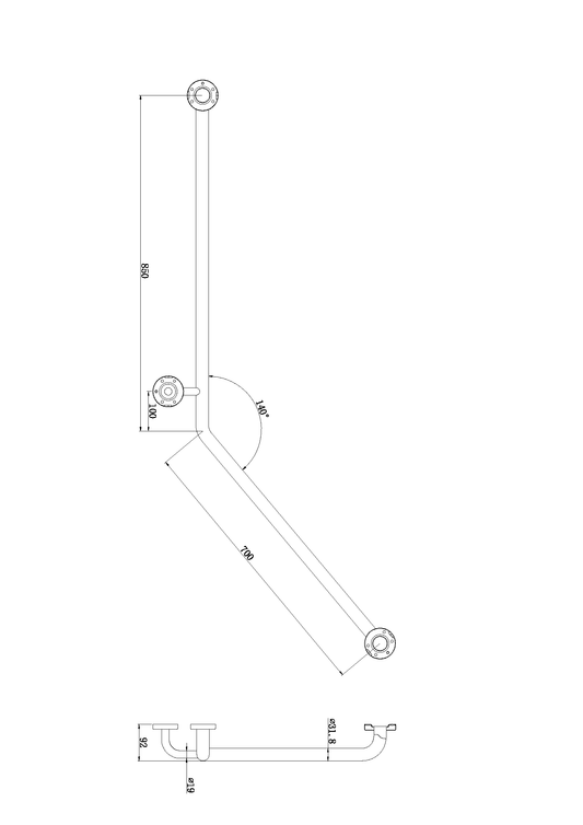 CLASSIC CARE SS304 800X700 140 DEGREES LEFT HAND (CONCEALED FIXING) CHROME