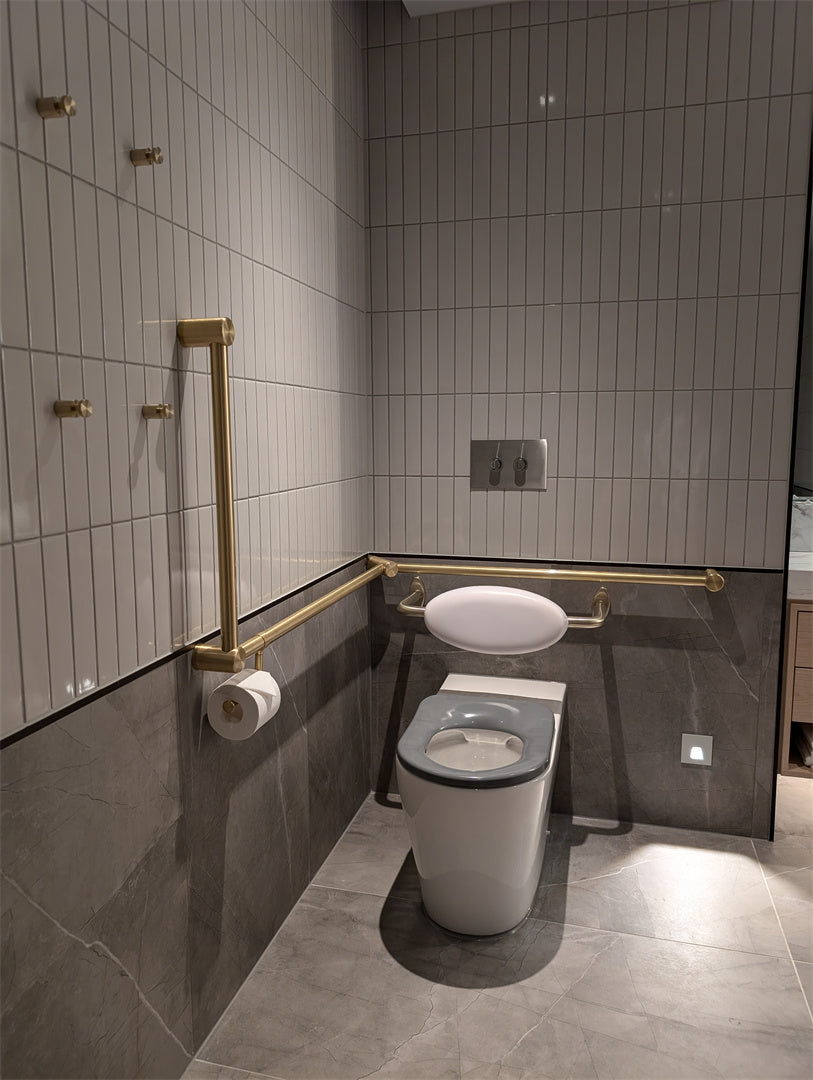 MECCA CARE 32MM DDA ACCESSIBLE TOILET GRAB RAIL SET 90 DEGREE CONTINUOUS 600X1065X1025MM BRUSHED GOLD