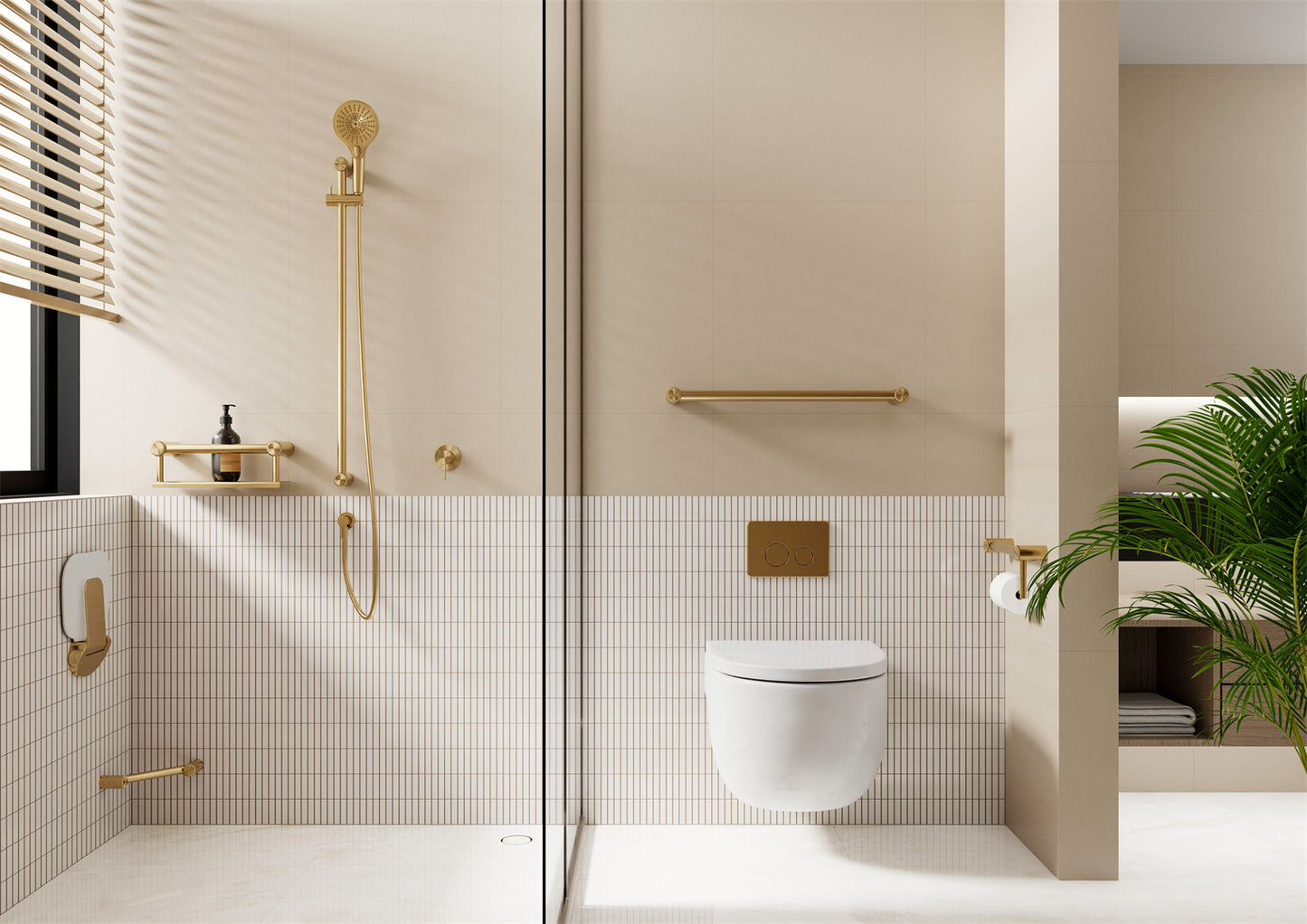MECCA CARE SHOWER SEAT 400X330MM BRUSHED GOLD