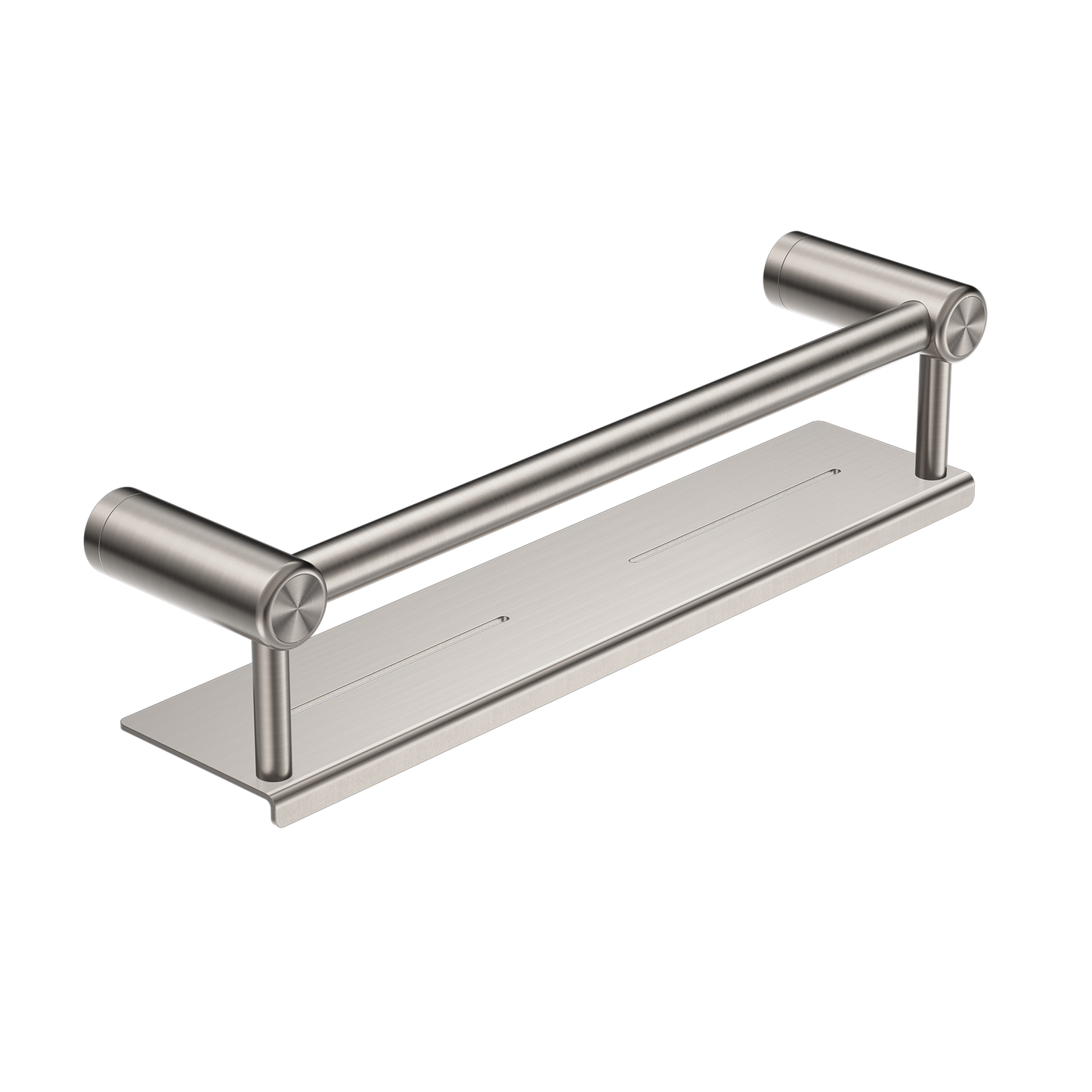 MECCA CARE 25MM GRAB RAIL WITH SHELF 300/450MM BRUSHED NICKEL