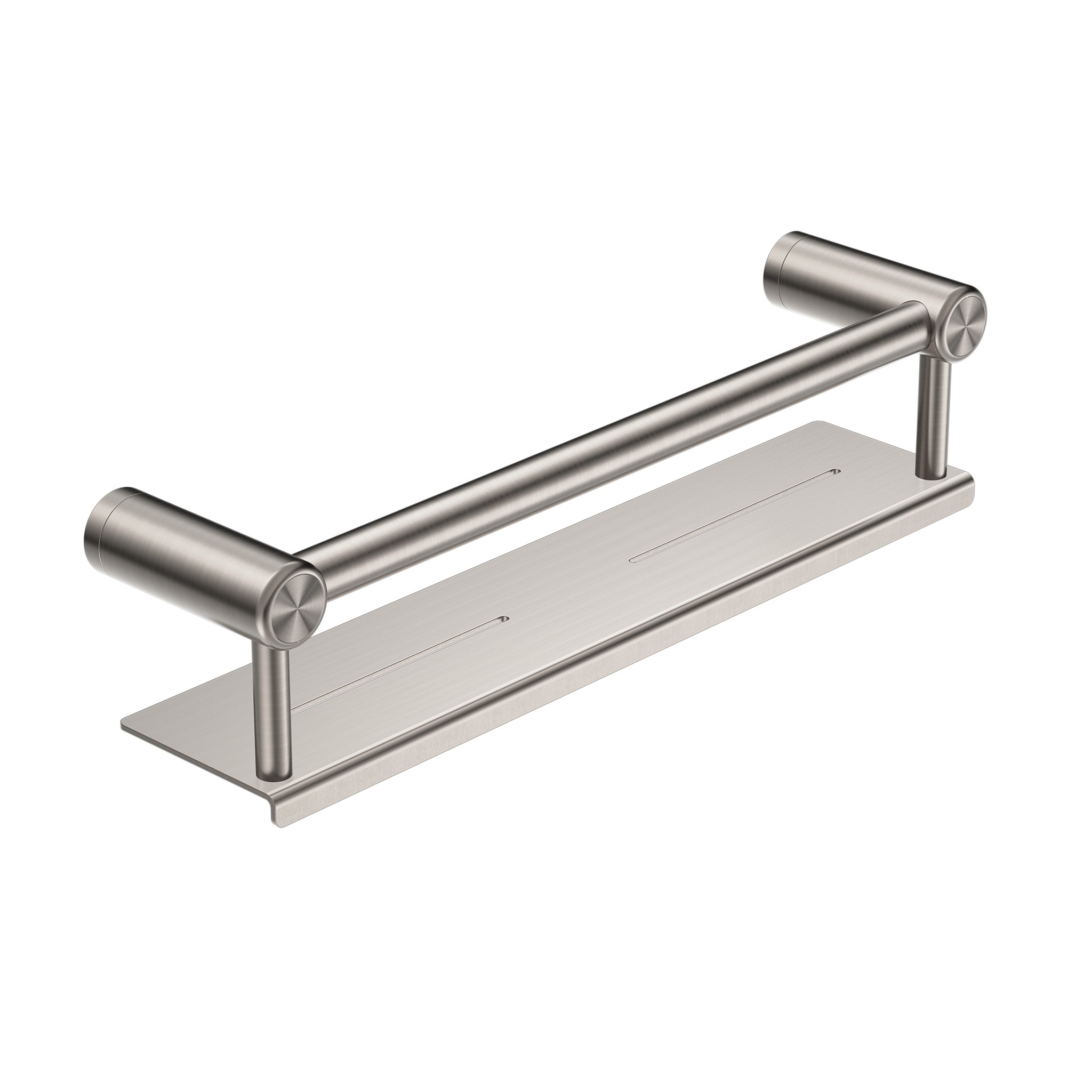 MECCA CARE 25MM GRAB RAIL WITH SHELF 300/450MM BRUSHED NICKEL