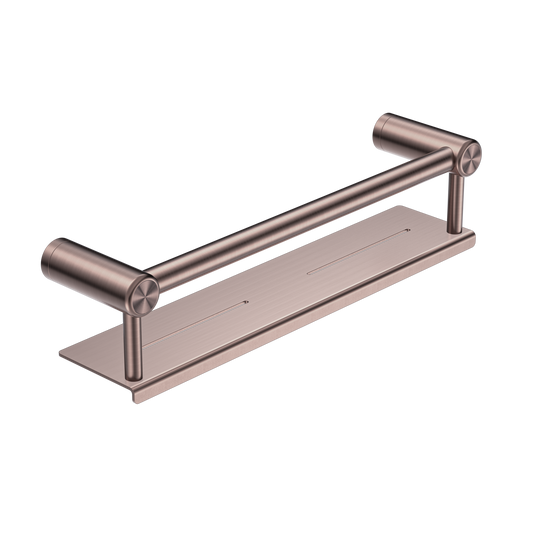 MECCA CARE 25MM GRAB RAIL WITH SHELF 300/450MM BRUSHED BRONZE