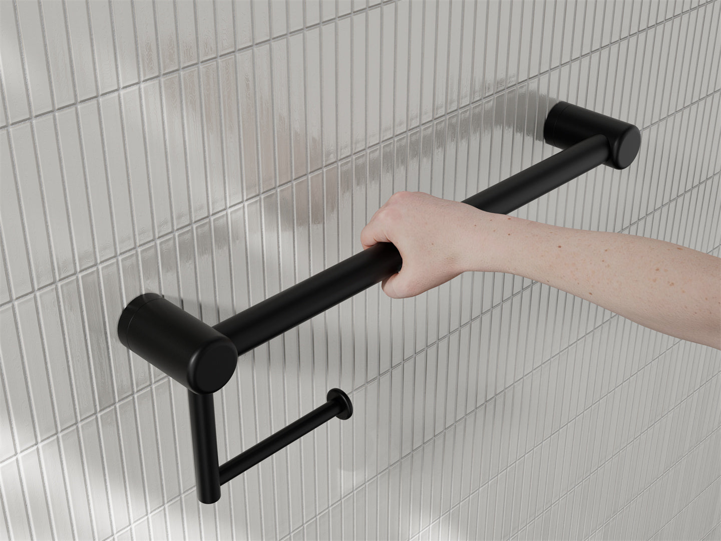 MECCA CARE 25MM TOILET ROLL RAIL 300/450MM MATTE BLACK