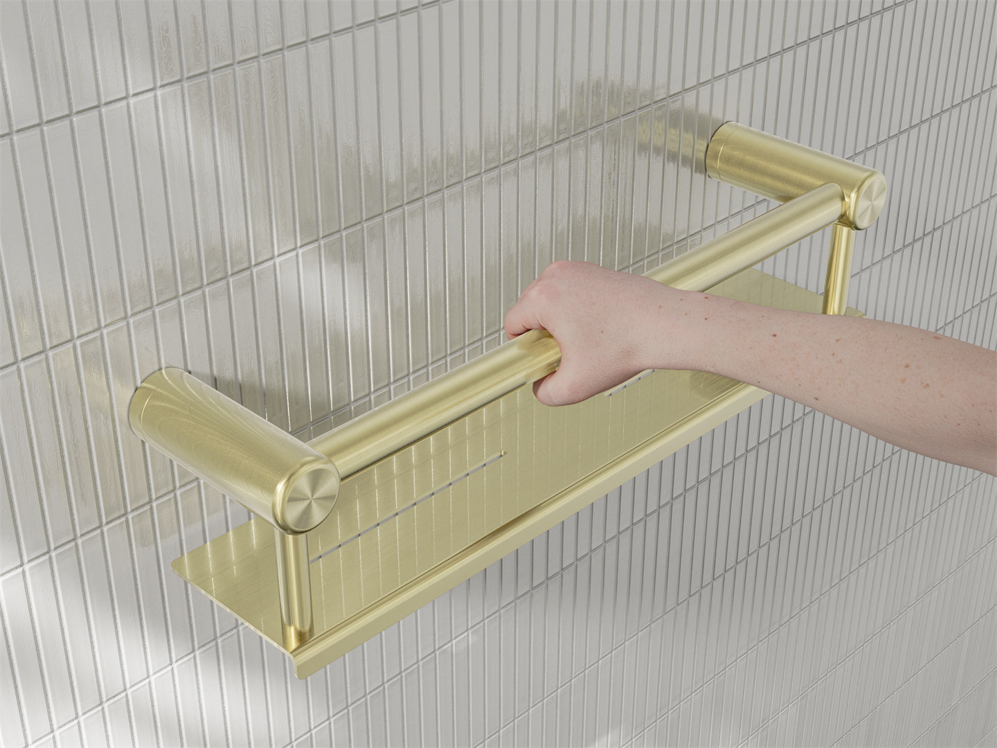MECCA CARE 25MM GRAB RAIL WITH SHELF 300/450MM BRUSHED GOLD