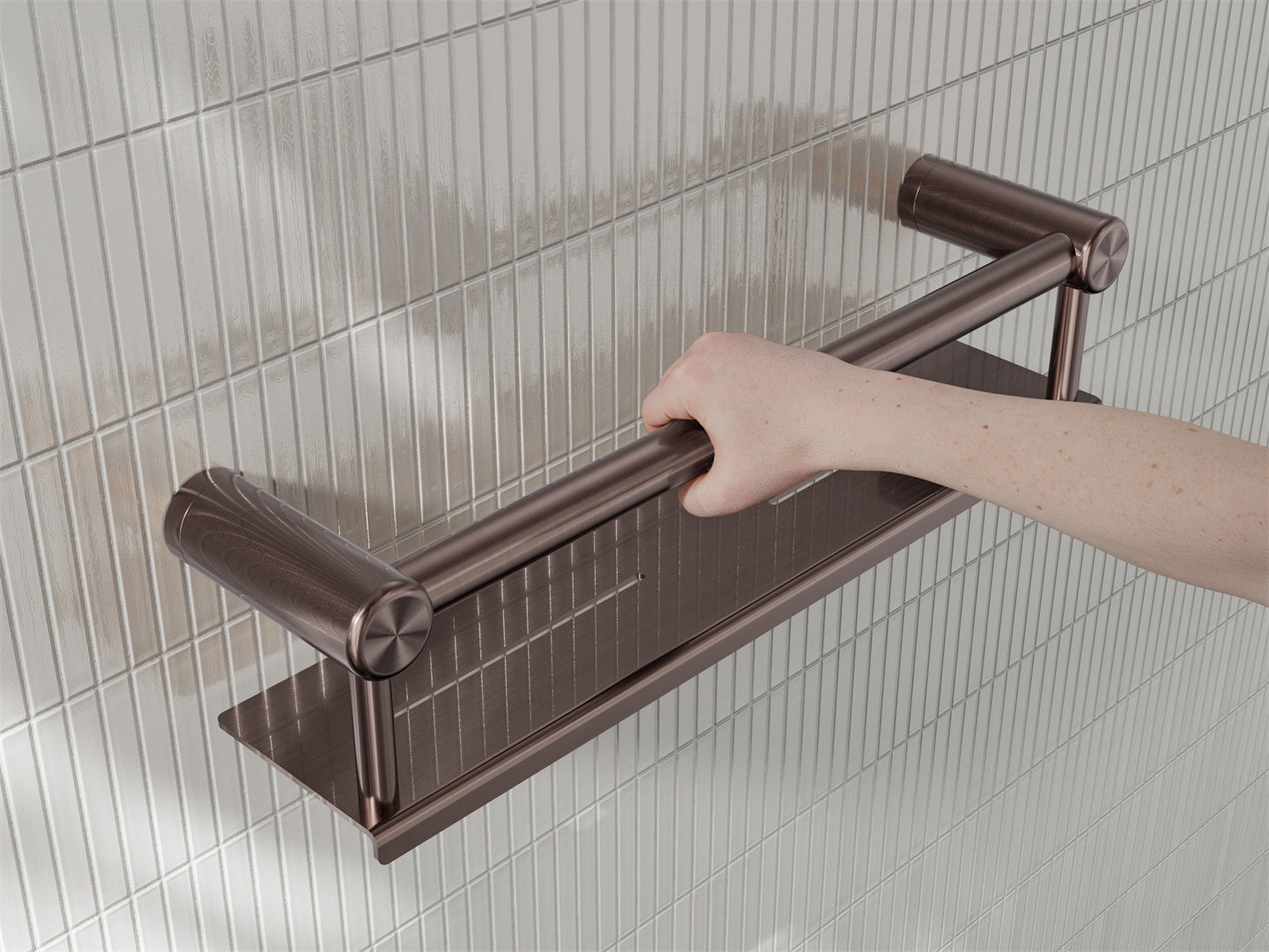 MECCA CARE 25MM GRAB RAIL WITH SHELF 300/450MM BRUSHED BRONZE