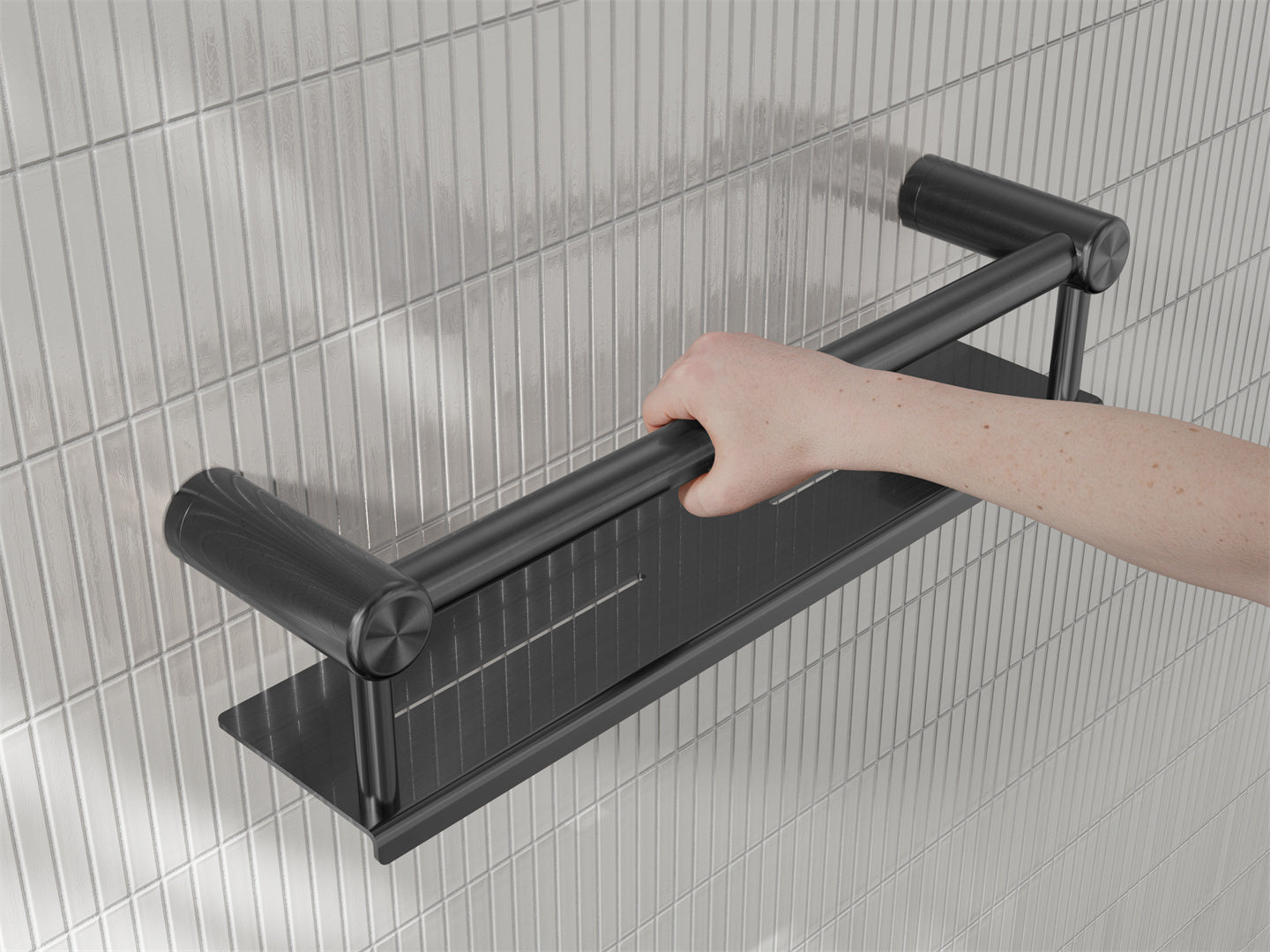 MECCA CARE 25MM GRAB RAIL WITH SHELF 300/450MM GUN METAL