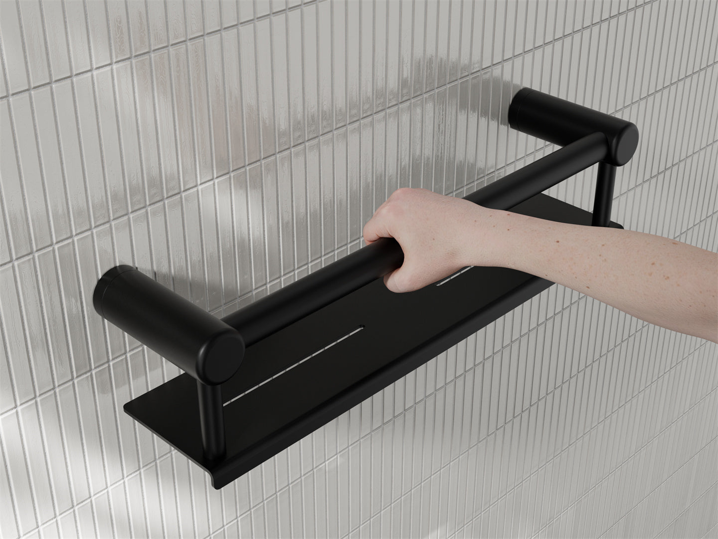 MECCA CARE 25MM GRAB RAIL WITH SHELF 300/450MM MATTE BLACK