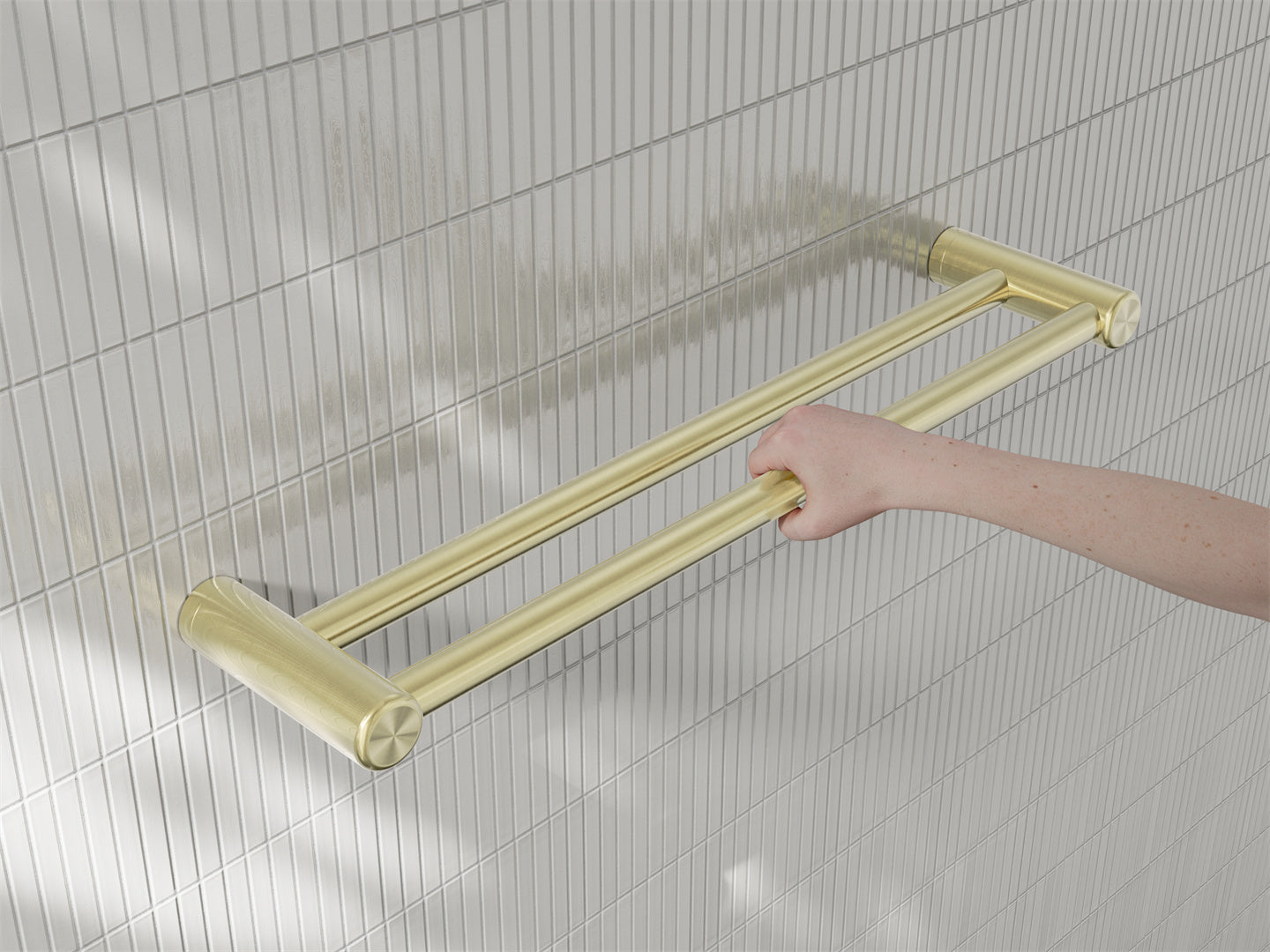 MECCA CARE 25MM DOUBLE TOWEL GRAB RAIL 600/900MM BRUSHED GOLD