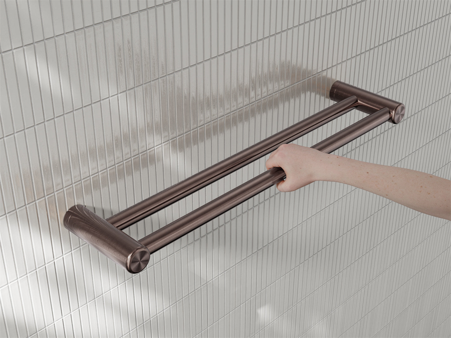 MECCA CARE 25MM DOUBLE TOWEL GRAB RAIL 600/900MM BRUSHED BRONZE