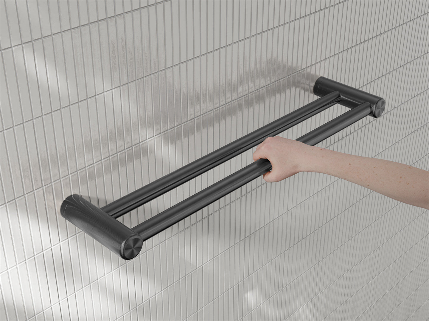 MECCA CARE 25MM DOUBLE TOWEL GRAB RAIL 600/900MM GUN METAL