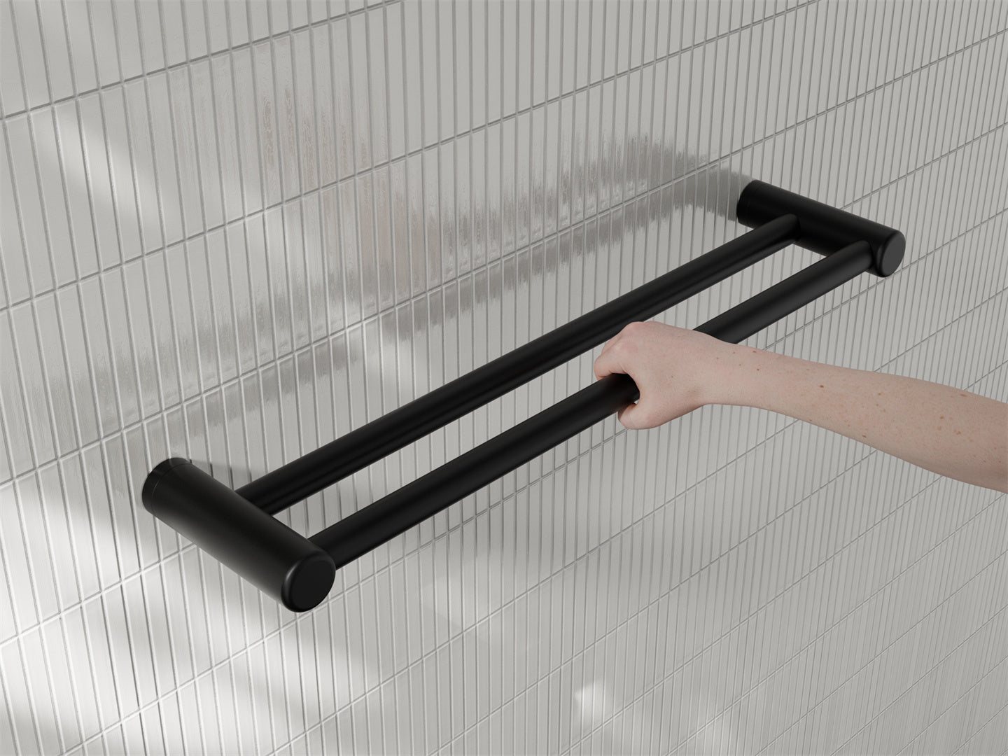 MECCA CARE 25MM DOUBLE TOWEL GRAB RAIL 600/900MM MATTE BLACK