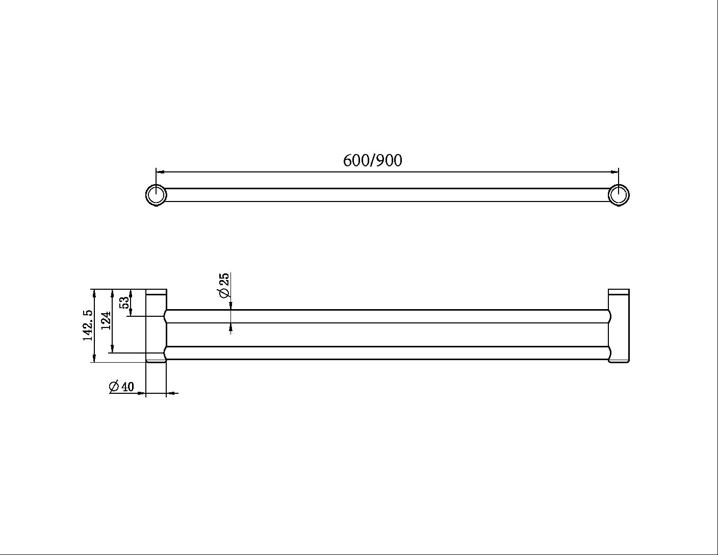 MECCA CARE 25MM DOUBLE TOWEL GRAB RAIL 600/900MM CHROME