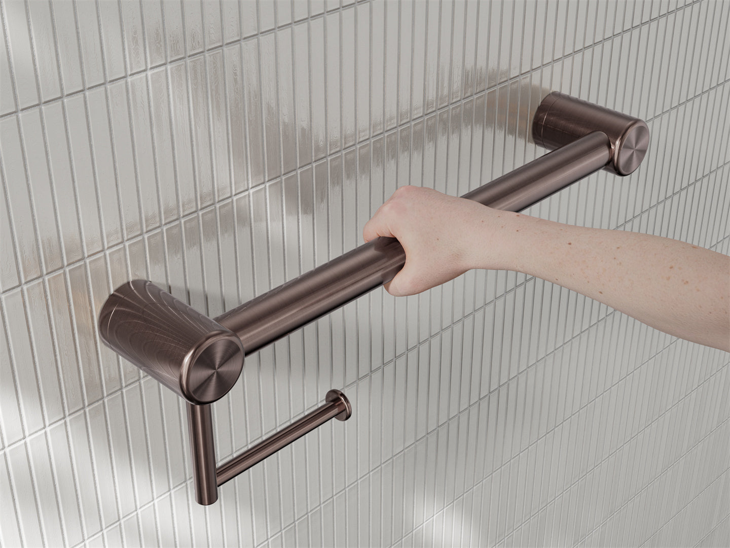 MECCA CARE 32MM GRAB RAIL WITH TOILET ROLL HOLDER 450MM BRUSHED BRONZE