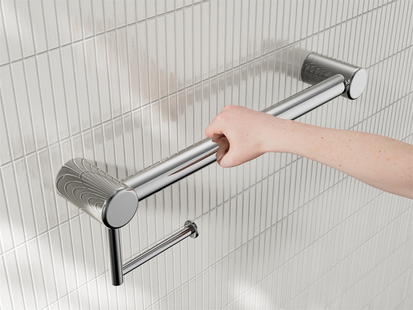 MECCA CARE 32MM GRAB RAIL WITH TOILET ROLL HOLDER 450MM CHROME
