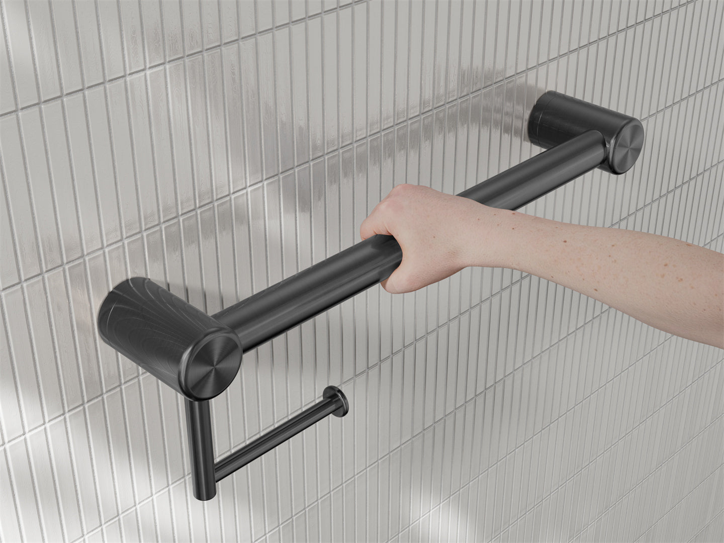 MECCA CARE 32MM GRAB RAIL WITH TOILET ROLL HOLDER 450MM GUN METAL