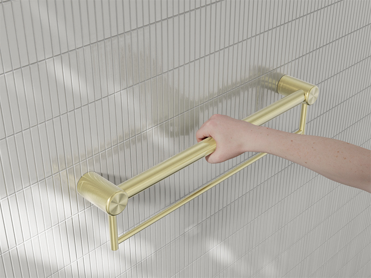 MECCA CARE 32MM GRAB RAIL WITH TOWEL HOLDER 300/600/900MM BRUSHED GOLD