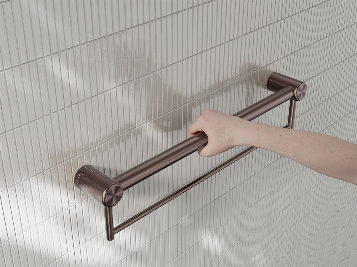 MECCA CARE 32MM GRAB RAIL WITH TOWEL HOLDER 300/600/900MM BRUSHED BRONZE