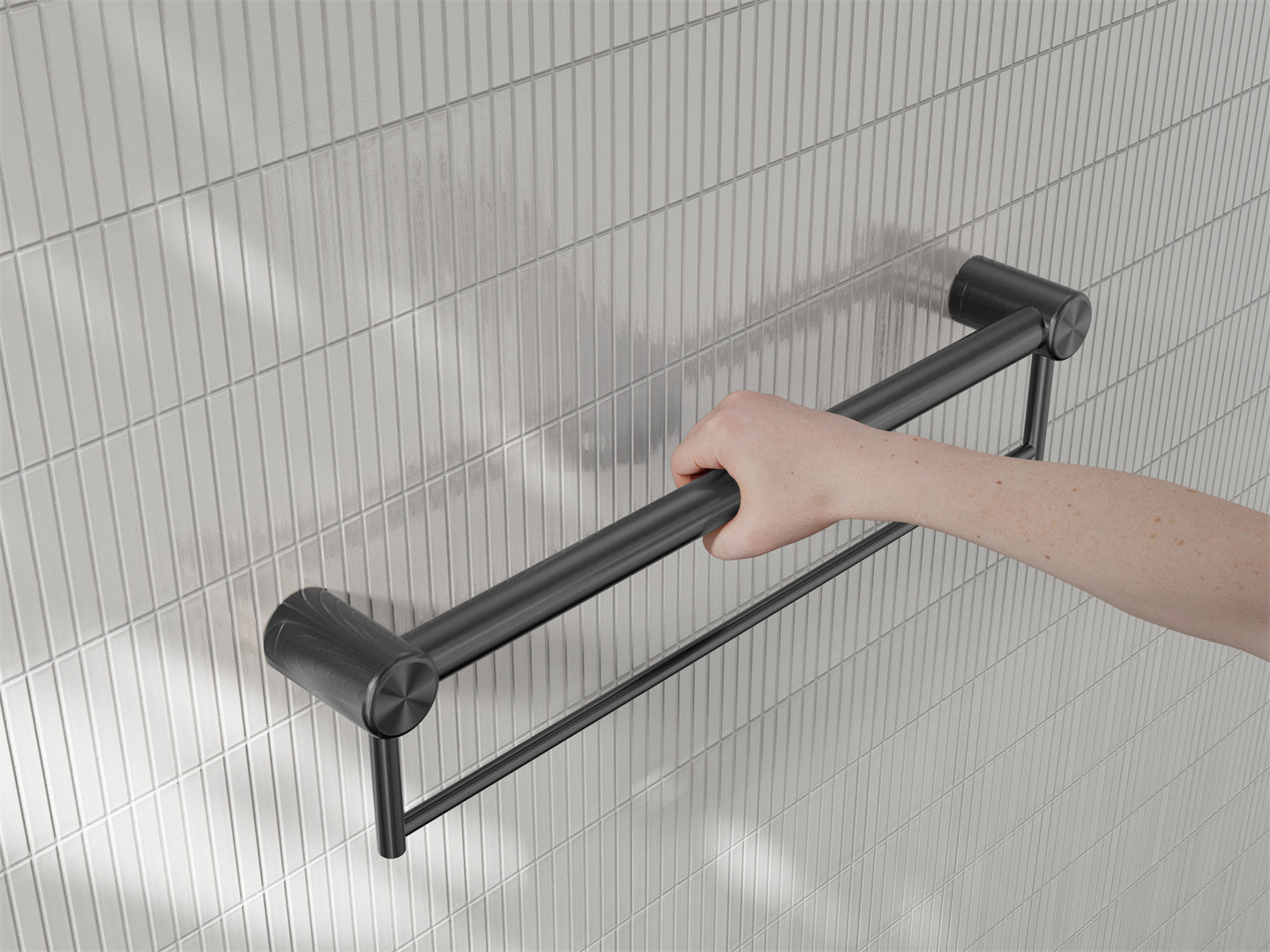 MECCA CARE 32MM GRAB RAIL WITH TOWEL HOLDER 300/600/900MM GUN METAL