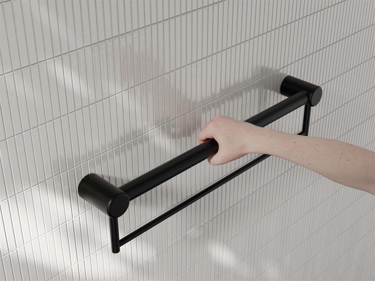 MECCA CARE 32MM GRAB RAIL WITH TOWEL HOLDER 300/600/900MM MATTE BLACK