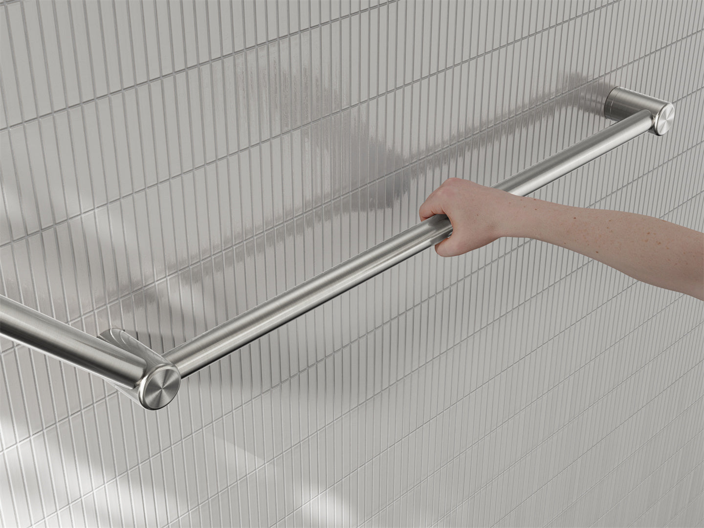 MECCA CARE 32MM DDA ACCESSIBLE TOILET GRAB RAIL SET 45 DEGREE 750X900MM BRUSHED NICKEL
