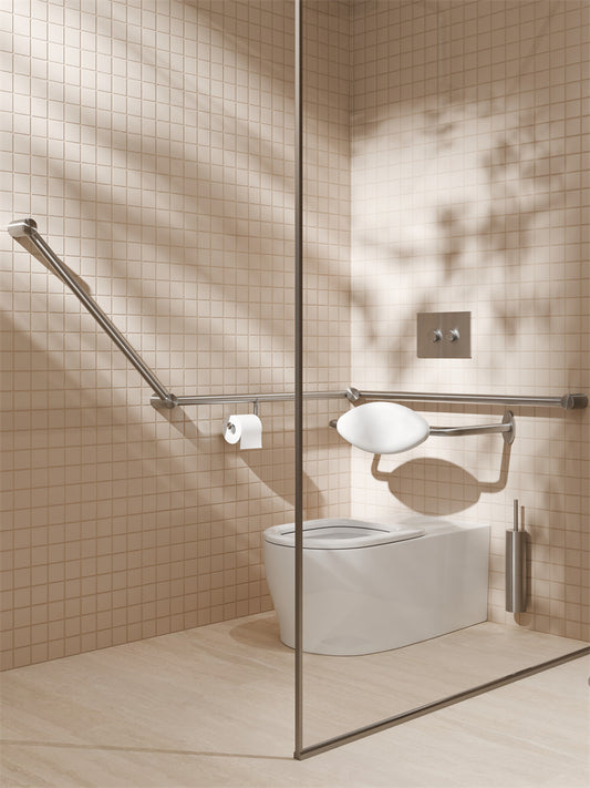 MECCA CARE 32MM DDA ACCESSIBLE TOILET GRAB RAIL SET 45 DEGREE CONTINUOUS 750X965X1025MM BRUSHED NICKEL