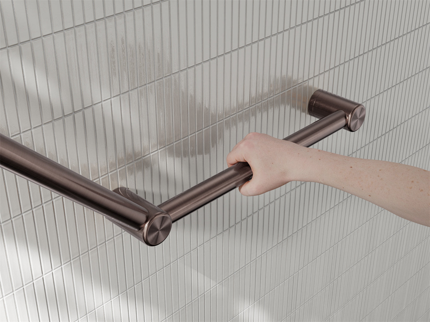 MECCA CARE 32MM AMBULANT TOILET GRAB RAIL 45 DEGREE 750X450MM BRUSHED BRONZE