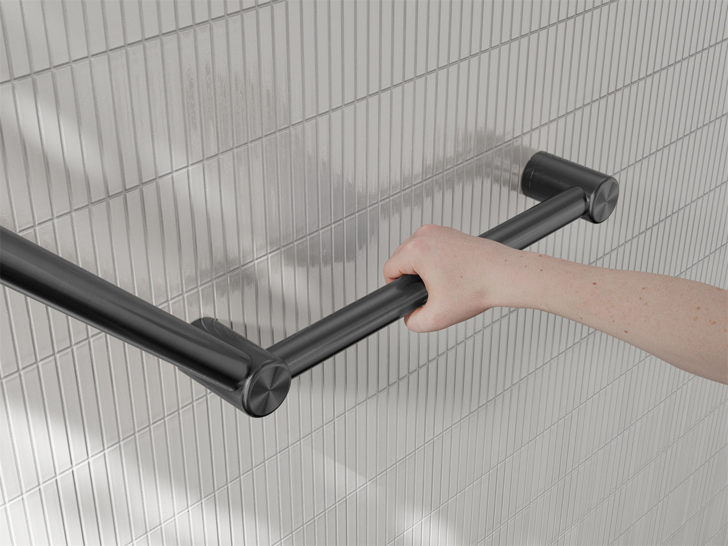 MECCA CARE 32MM AMBULANT TOILET GRAB RAIL 45 DEGREE 750X450MM GUN METAL