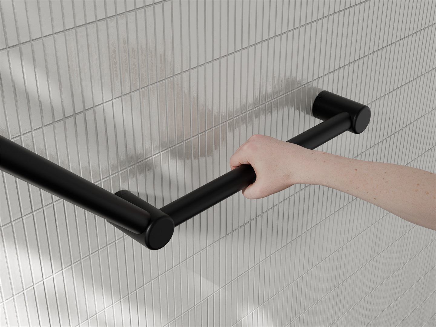 MECCA CARE 32MM AMBULANT TOILET GRAB RAIL 45 DEGREE 750X450MM MATTE BLACK