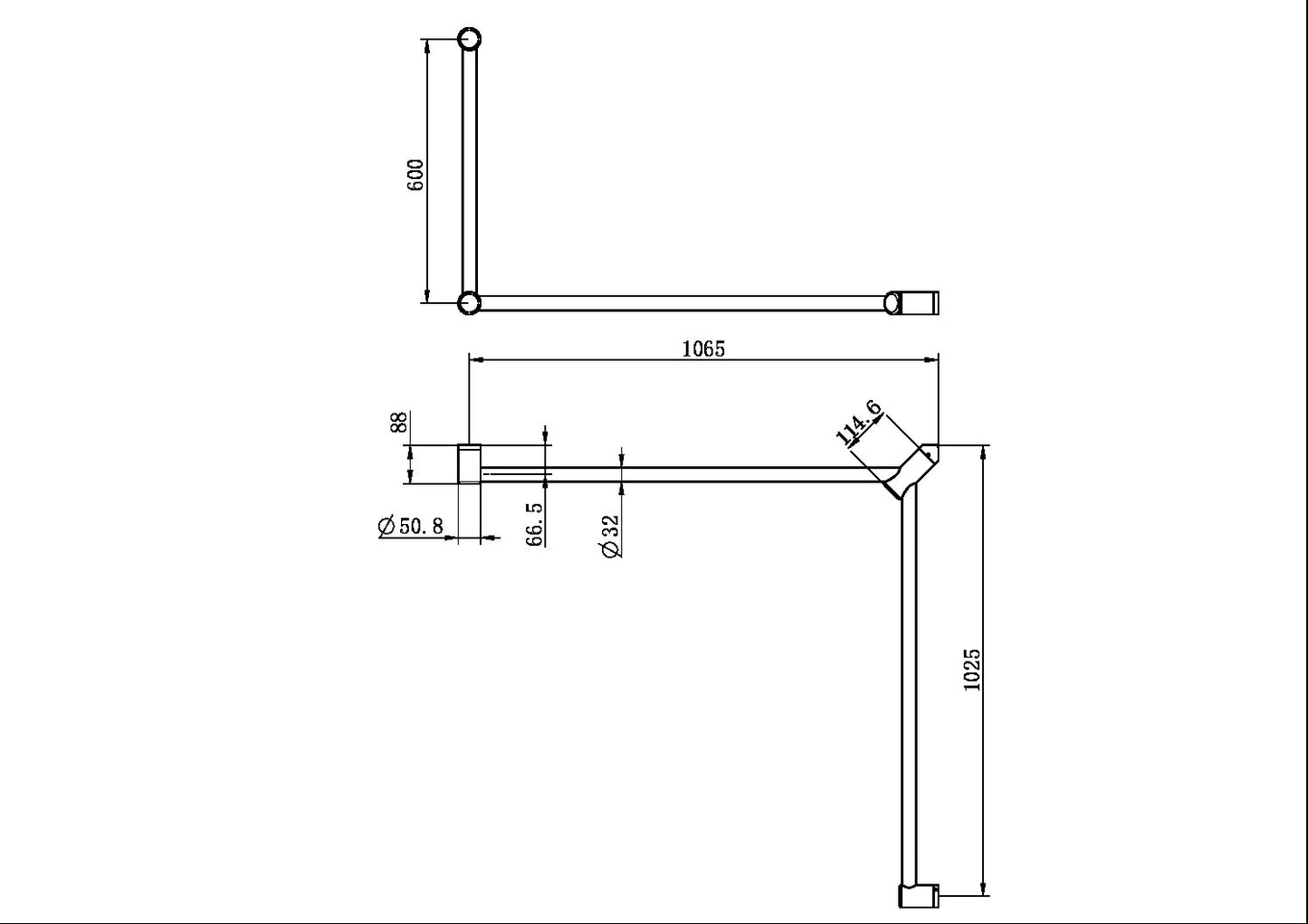 MECCA CARE 32MM DDA ACCESSIBLE TOILET GRAB RAIL SET 90 DEGREE CONTINUOUS 600X1065X1025MM MATTE BLACK