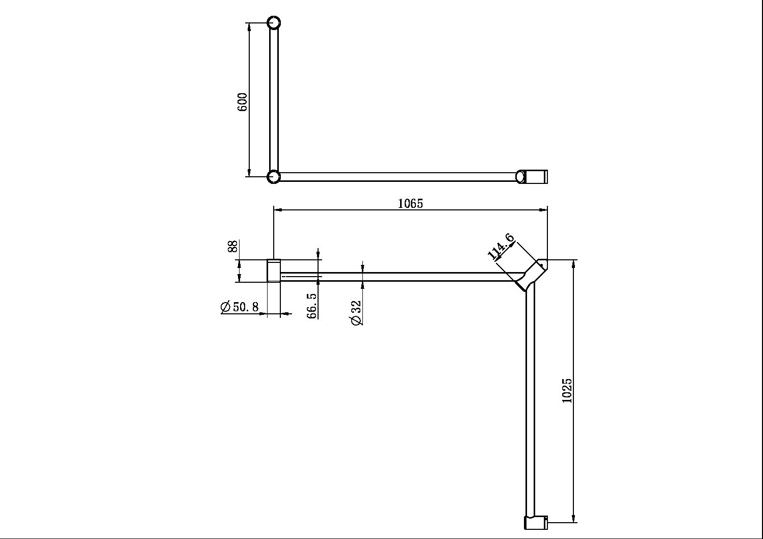 MECCA CARE 32MM DDA ACCESSIBLE TOILET GRAB RAIL SET 90 DEGREE CONTINUOUS 600X1065X1025MM MATTE BLACK