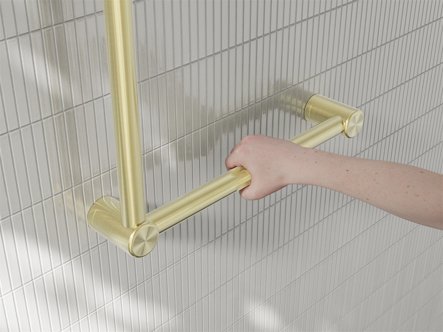 MECCA CARE 32MM AMBULANT TOILET GRAB RAIL 90 DEGREE 450X450MM BRUSHED GOLD