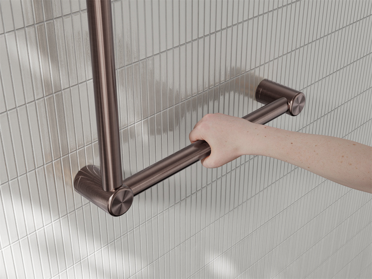 MECCA CARE 32MM AMBULANT TOILET GRAB RAIL 90 DEGREE 450X450MM BRUSHED BRONZE
