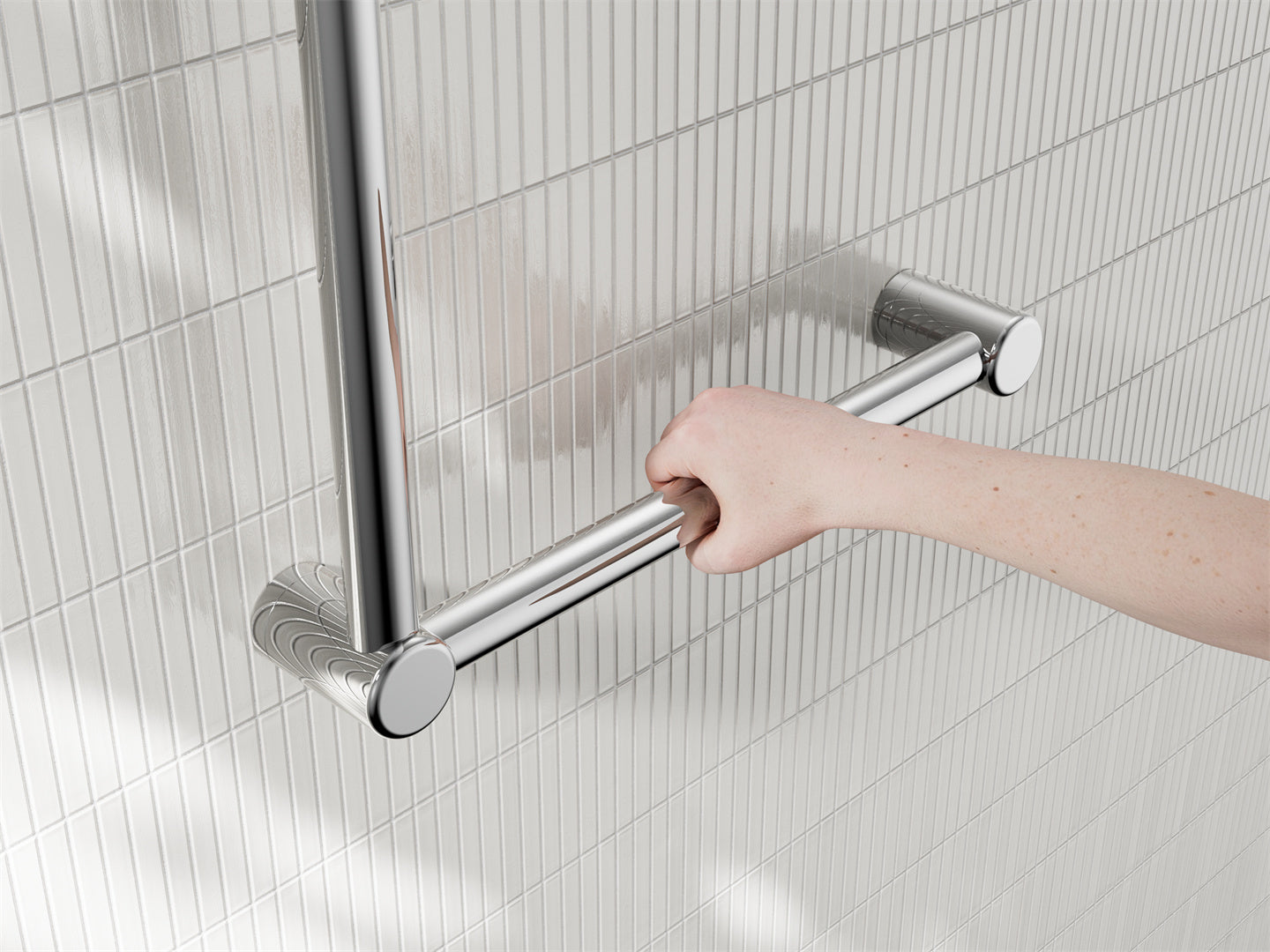 MECCA CARE 32MM AMBULANT TOILET GRAB RAIL 90 DEGREE 450X450MM CHROME