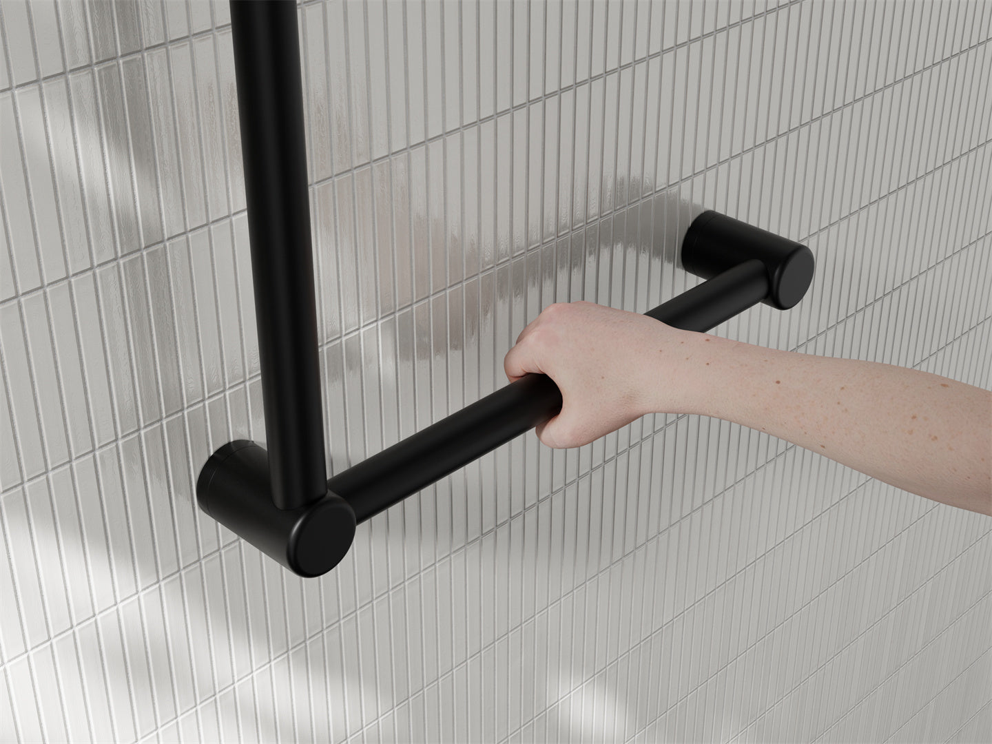 MECCA CARE 32MM AMBULANT TOILET GRAB RAIL 90 DEGREE 450X450MM MATTE BLACK