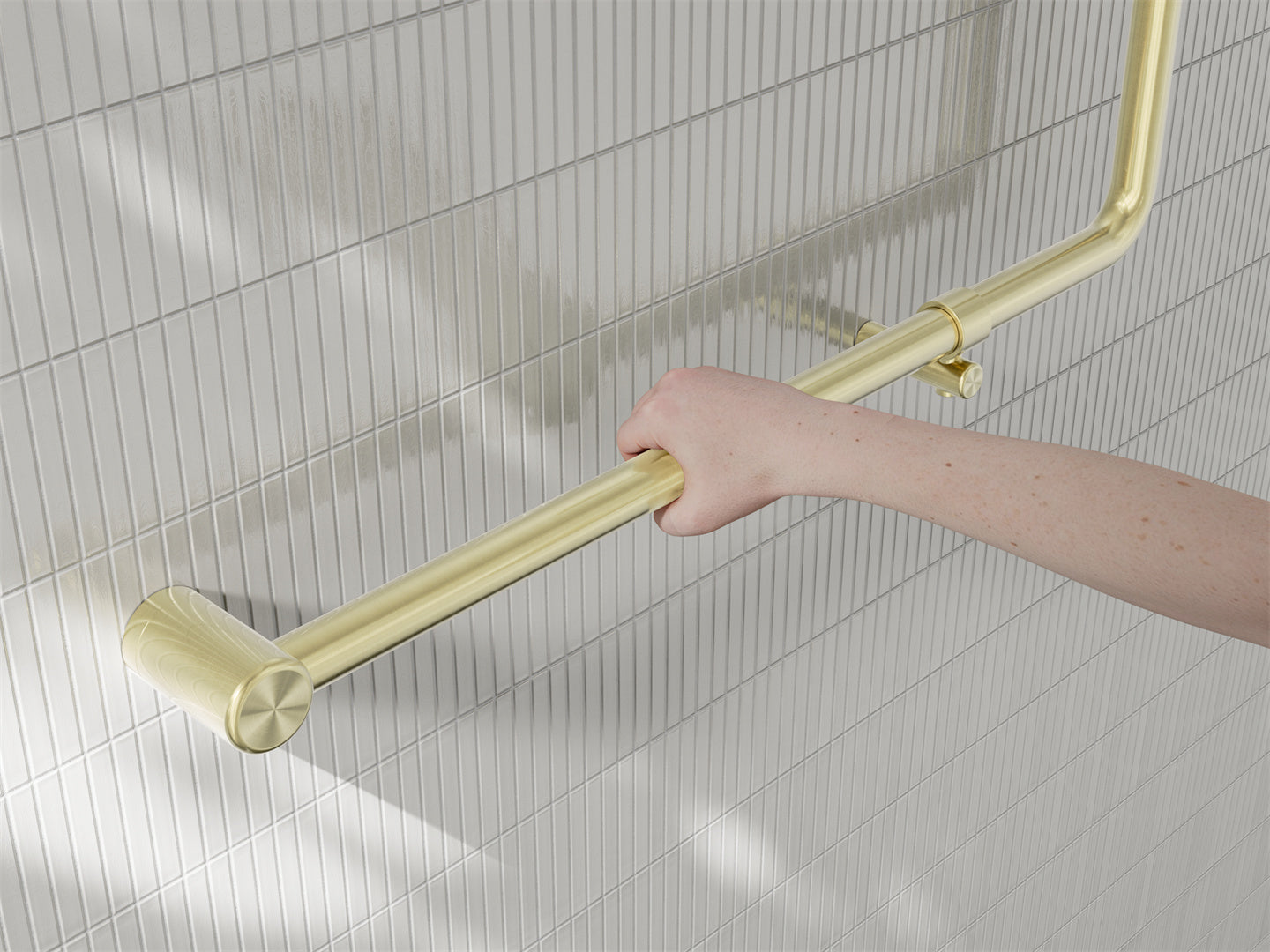 MECCA CARE 32MM 90 DEGREE NZ4121 ACCESSIBLE TOILET GRAB RAIL 750X750MM BRUSHED GOLD