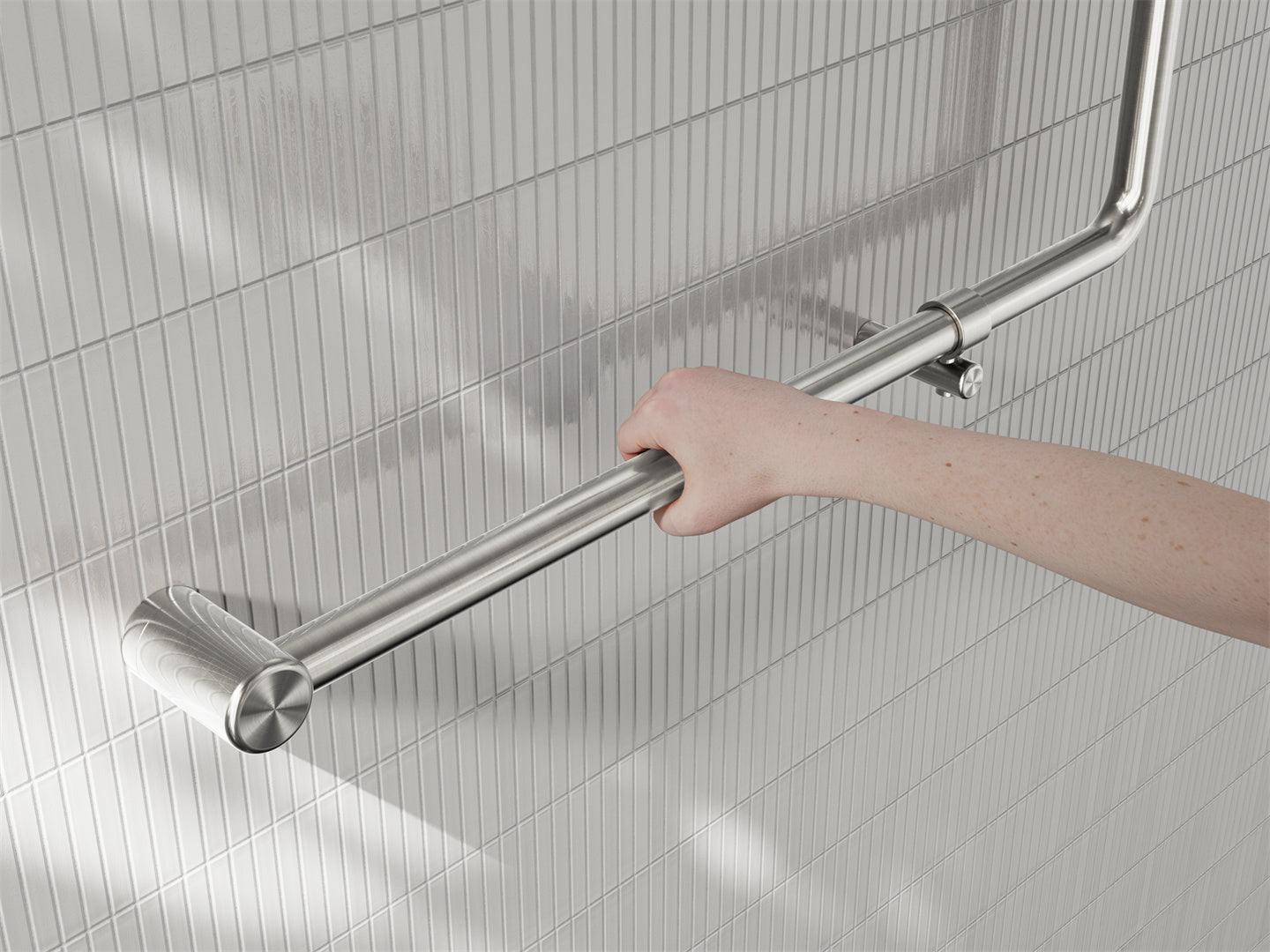 MECCA CARE 32MM 90 DEGREE NZ4121 ACCESSIBLE TOILET GRAB RAIL 750X750MM BRUSHED NICKEL