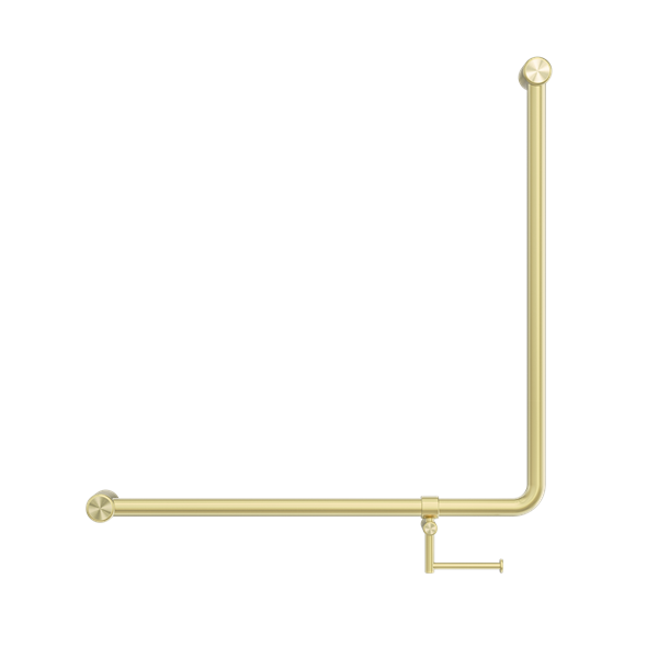 MECCA CARE 32MM 90 DEGREE NZ4121 ACCESSIBLE TOILET GRAB RAIL 750X750MM WITH TOILET ROLL HOLDER BRUSHED GOLD