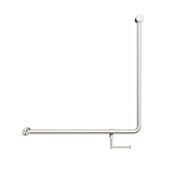 MECCA CARE 32MM 90 DEGREE NZ4121 ACCESSIBLE TOILET GRAB RAIL 750X750MM WITH TOILET ROLL HOLDER BRUSHED NICKEL