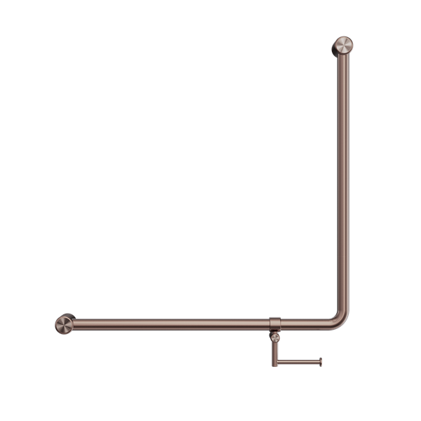 MECCA CARE 32MM 90 DEGREE NZ4121 ACCESSIBLE TOILET GRAB RAIL 750X750MM WITH TOILET ROLL HOLDER BRUSHED BRONZE