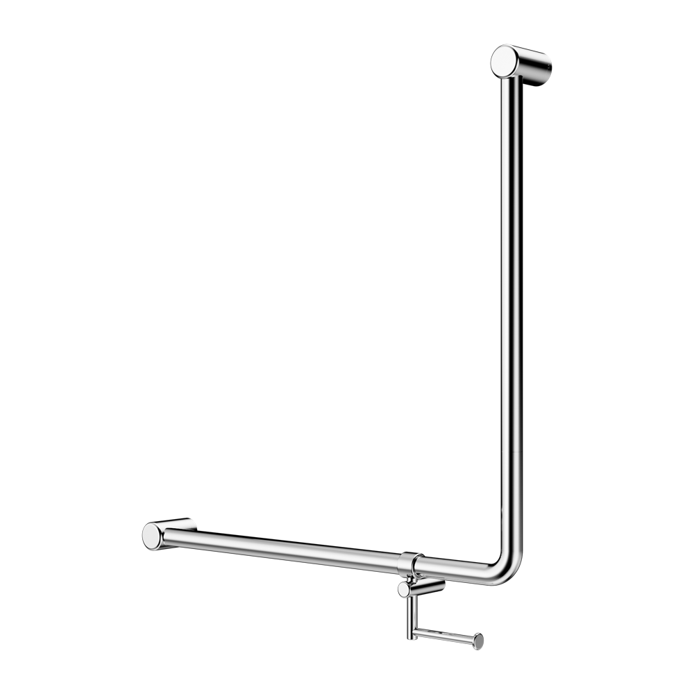 MECCA CARE 32MM 90 DEGREE NZ4121 ACCESSIBLE TOILET GRAB RAIL 750X750MM WITH TOILET ROLL HOLDER CHROME