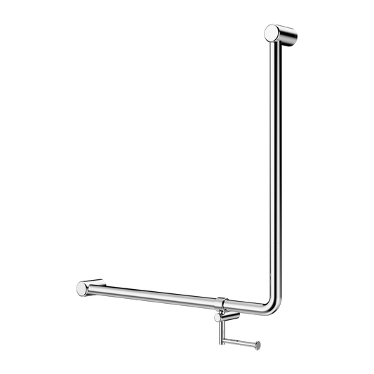 MECCA CARE 32MM 90 DEGREE NZ4121 ACCESSIBLE TOILET GRAB RAIL 750X750MM WITH TOILET ROLL HOLDER CHROME